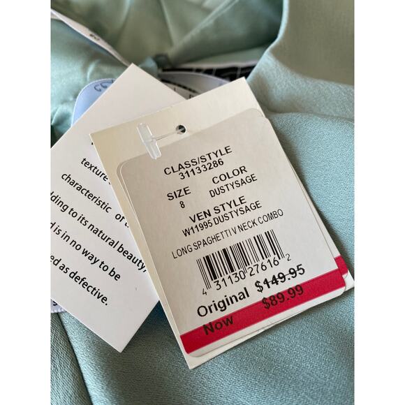 David's Bridal Spaghetti Strap Crepe-Back Satin Dress in Dusty Sage - Picture 11 of 13